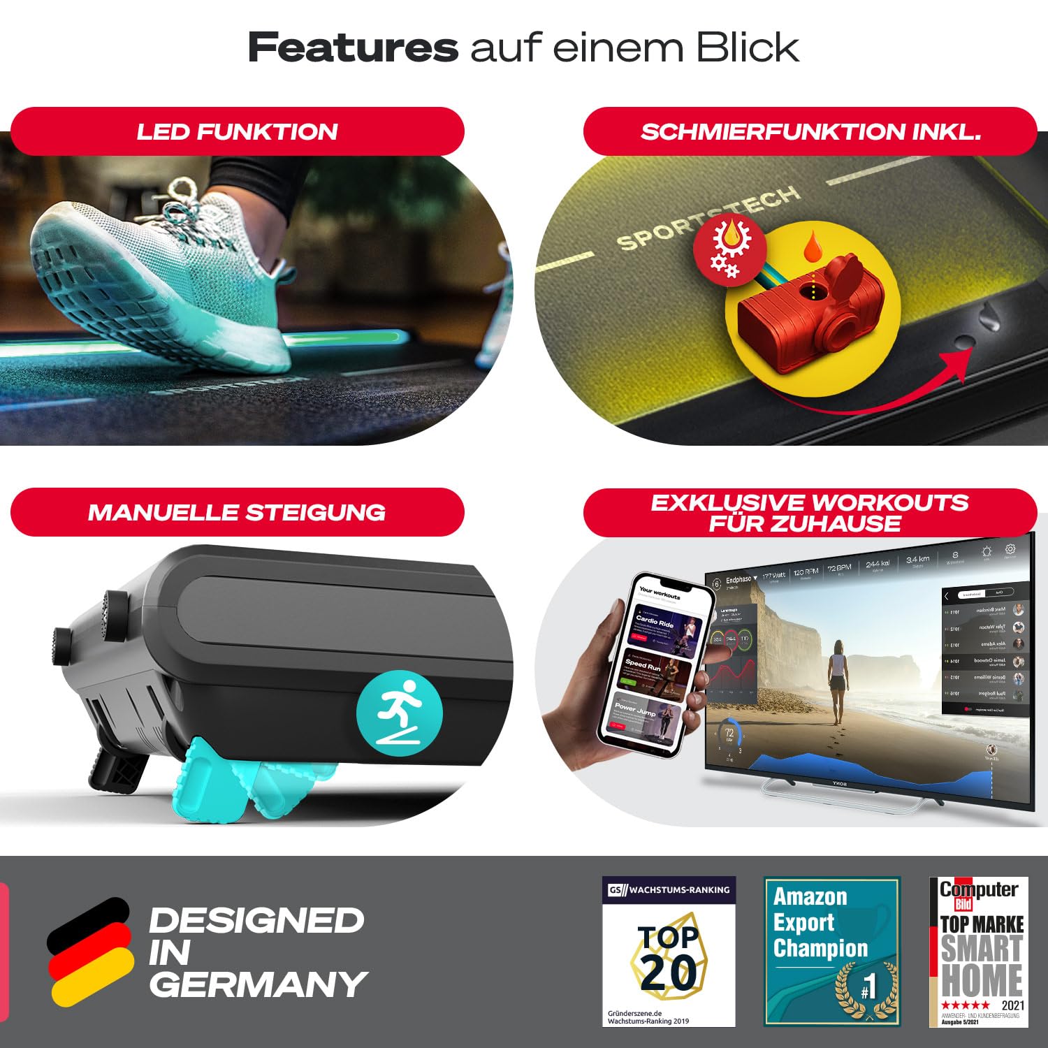 Sportstech sWalk Plus 2in1 Walking Pad klappbar bis 12 km/h, Laufband für Zuhause klappbar, Walking Pad mit Steigung, LED, Bluetooth App, 3,5 PS Motor, bis 130 kg, Laufband für Zuhause
