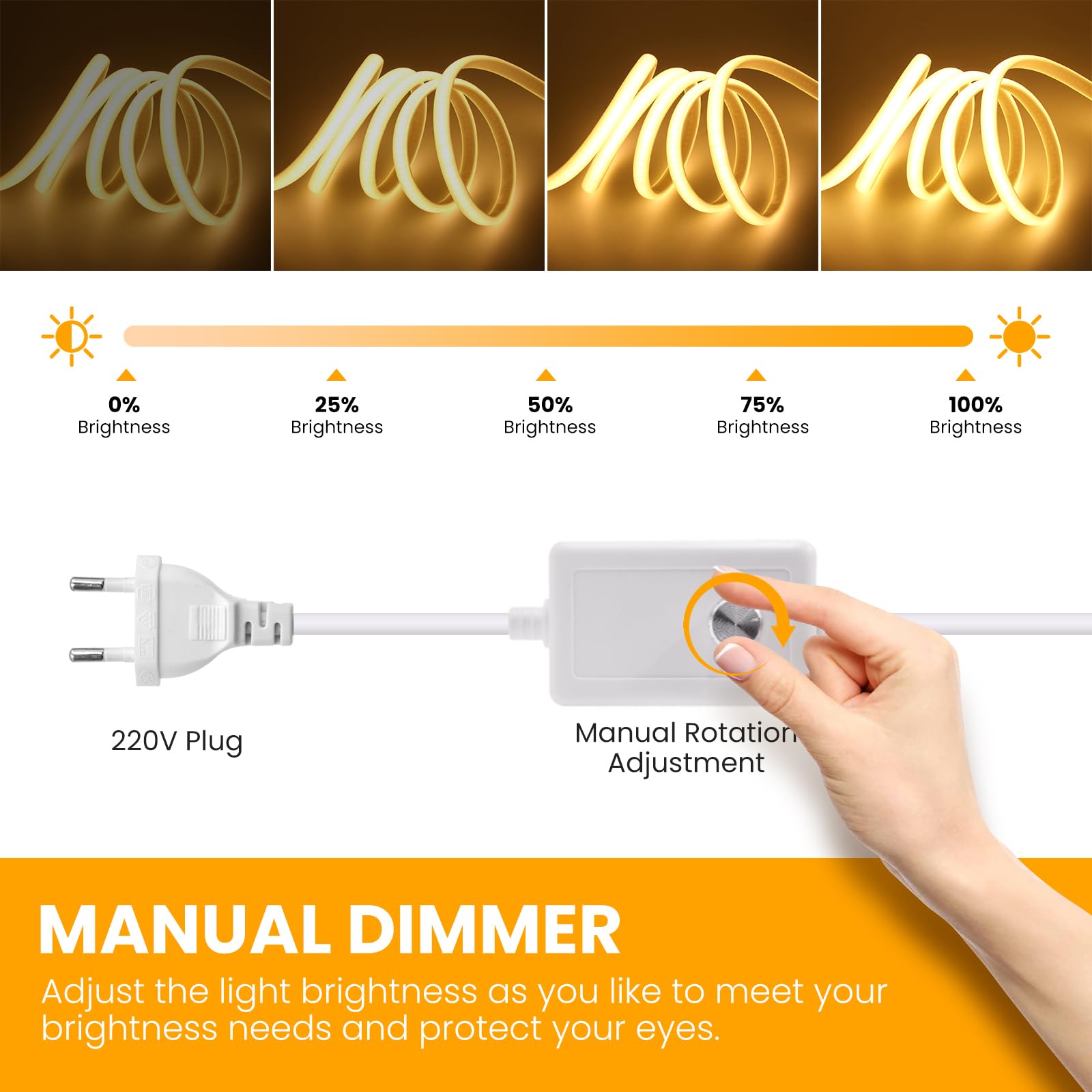 230V COB LED Streifen Neon Strip Light, 288leds/m Dimmbar 50cm Schnittbar IP67 Wasserdicht 220V Flex Lichtband LED Schlauch für DIY TV, Küche, Wohnzimmer, Außendekoration