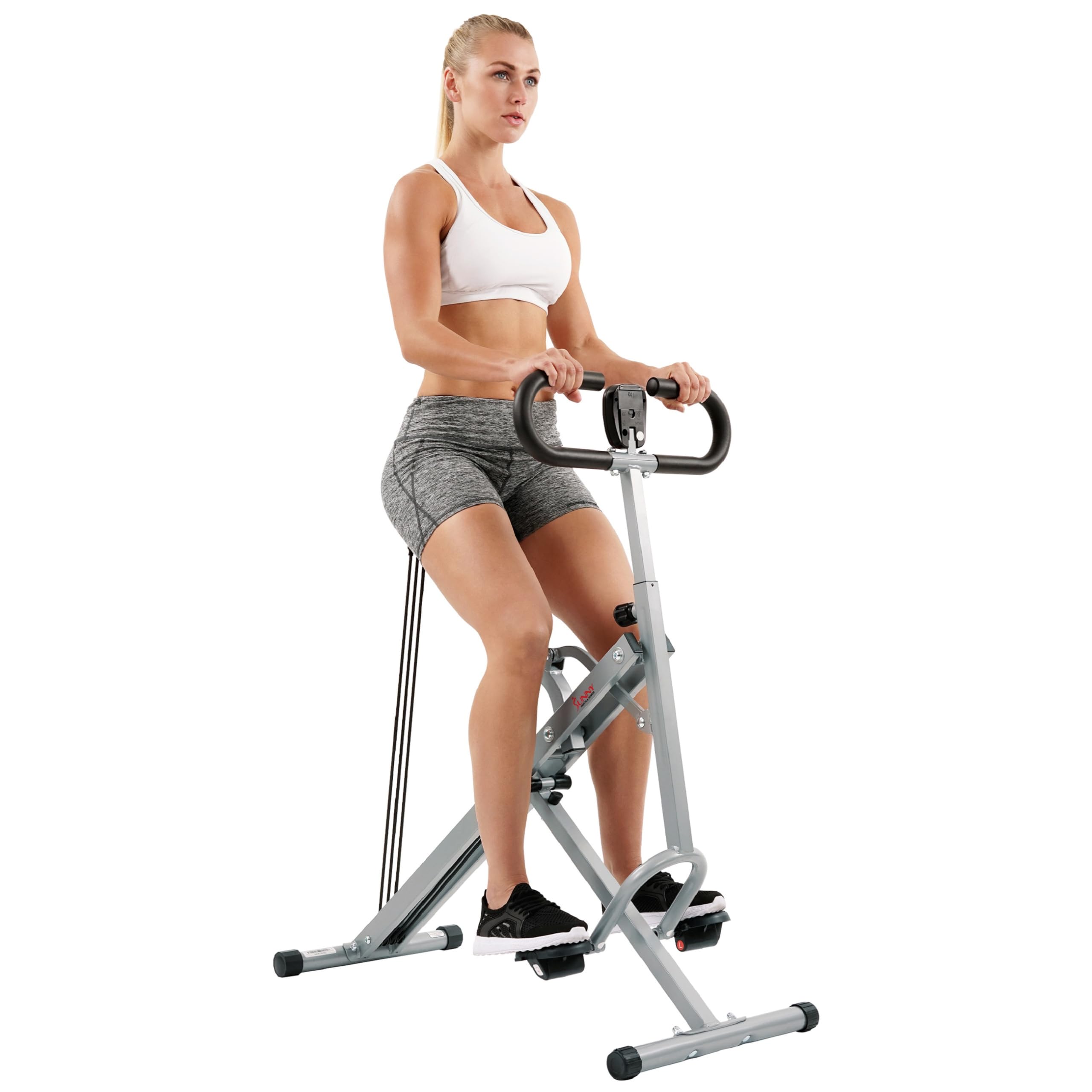Sunny Health & Fitness Row-N-Ride Squat Assist Trainer for Glutes & Legs Workout with Adjustable Resistance, Easy Setup, Foldable Exercise Machine, Optional Multi Function Equipment