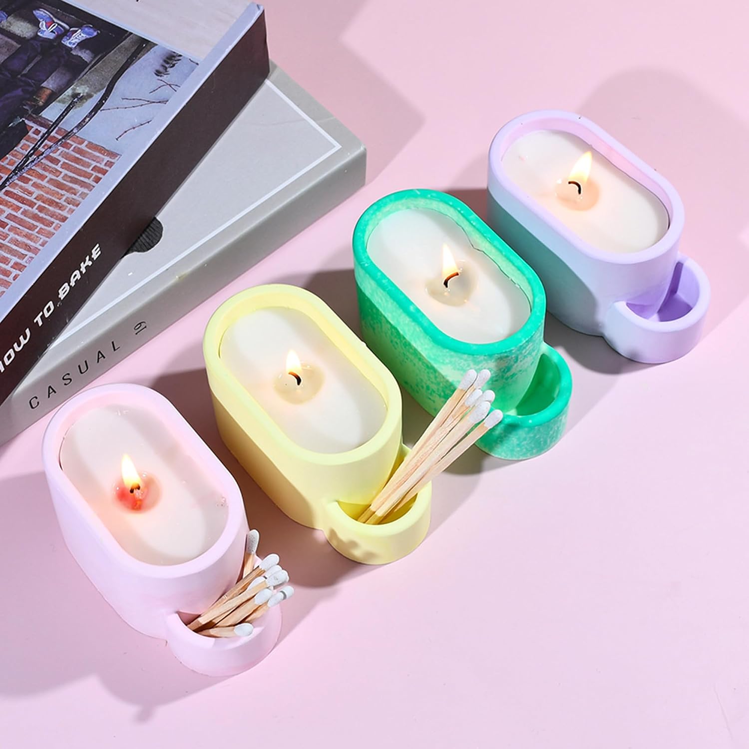 Resin Candle Mold with Match Holder, Large Candle Vessels Jewelry Holder Silicone Concrete Cement Mold, Round Container Jar Box Bowl Mould for DIY Storage Craft Home Decor