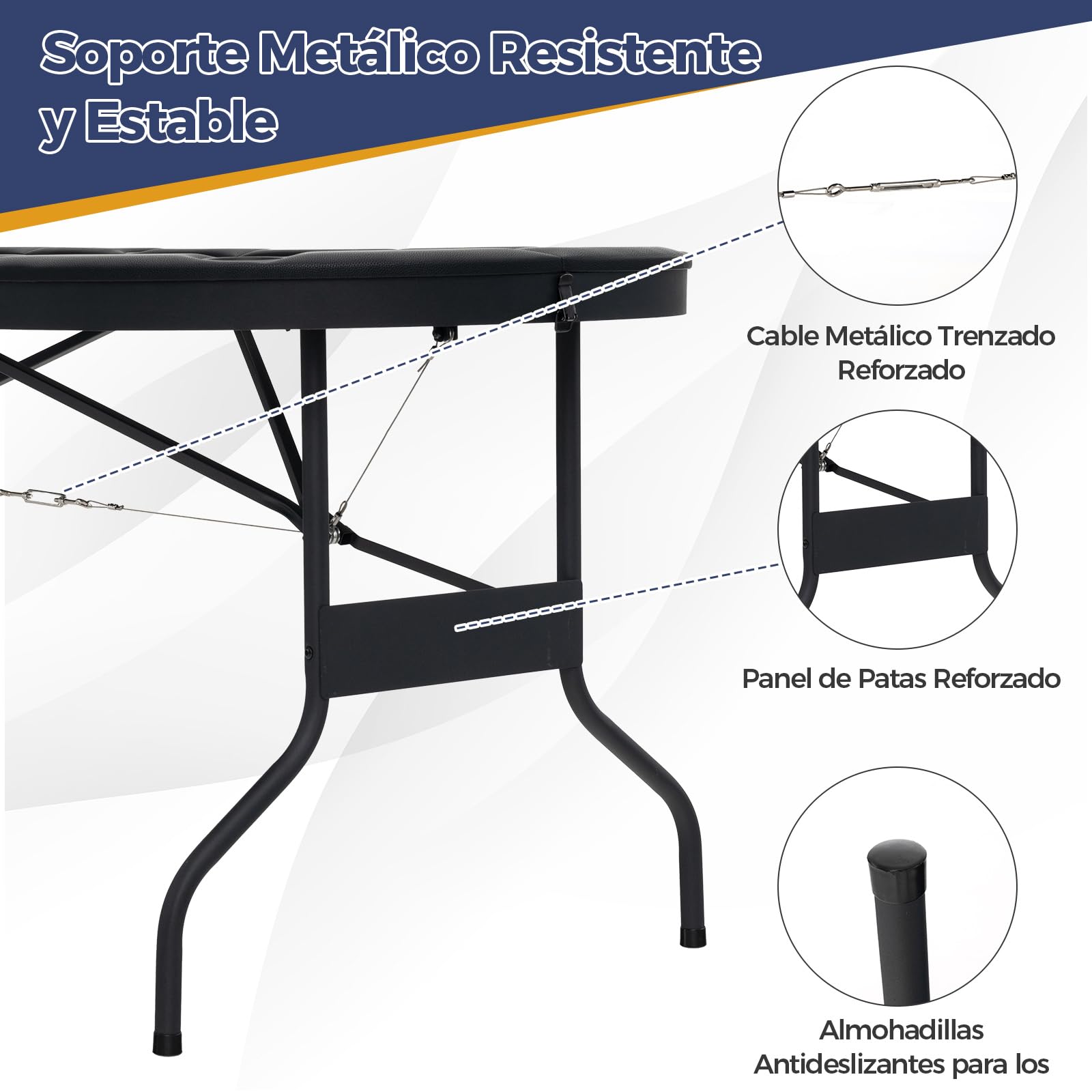 COSTWAY Mesa de Póker Plegable para 8 Jugadores, 182 x 82 x 75 cm, Mesa de Poker Ovalada con Portavasos Metálicos Profundos, Barandillas Acolchadas, Casino Fiestas (Azul)