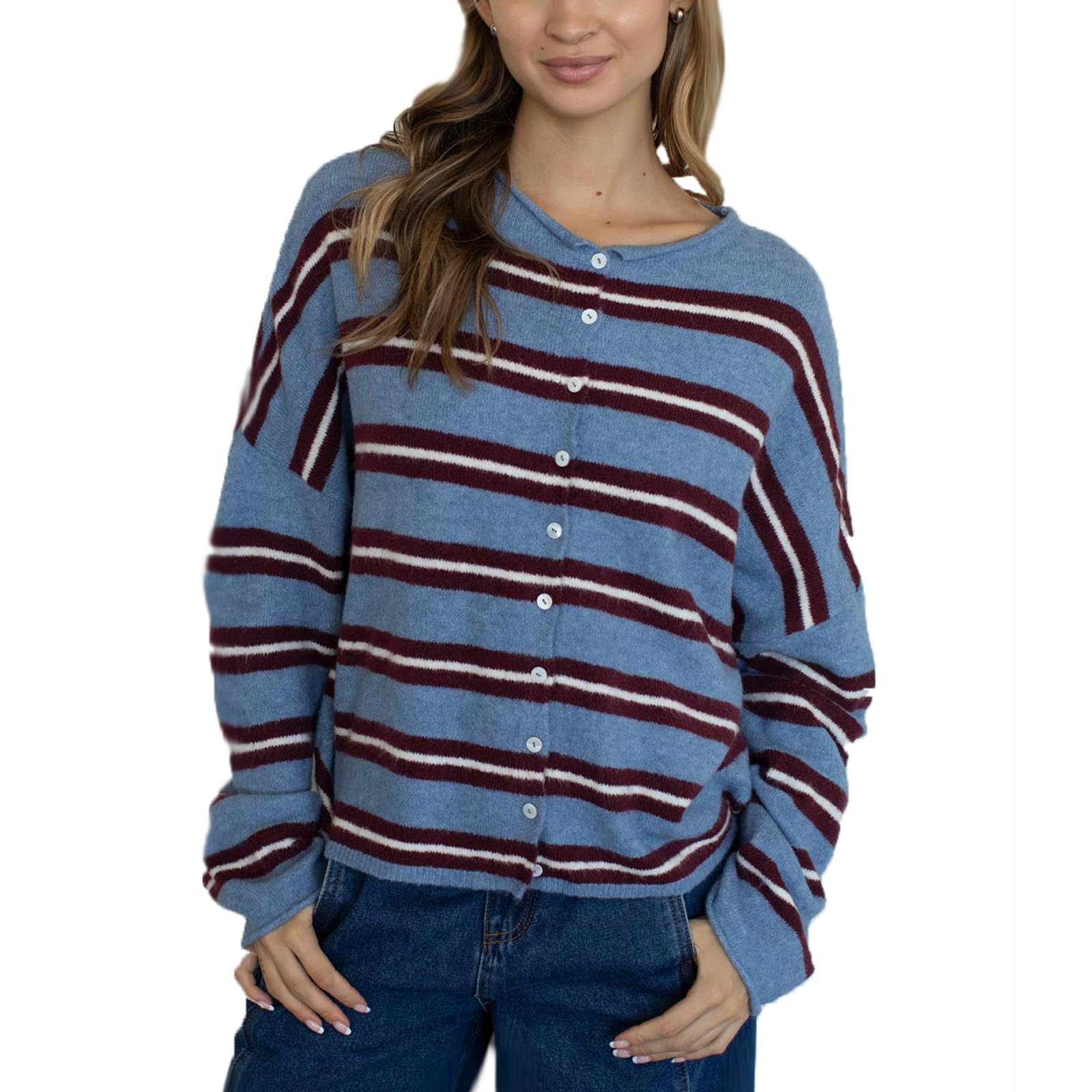 Women Knitted Cardigan Sweaters Long Sleeve Button Down Loose Knitwear Tops Y2k Vintage Jumper Knit Shirt