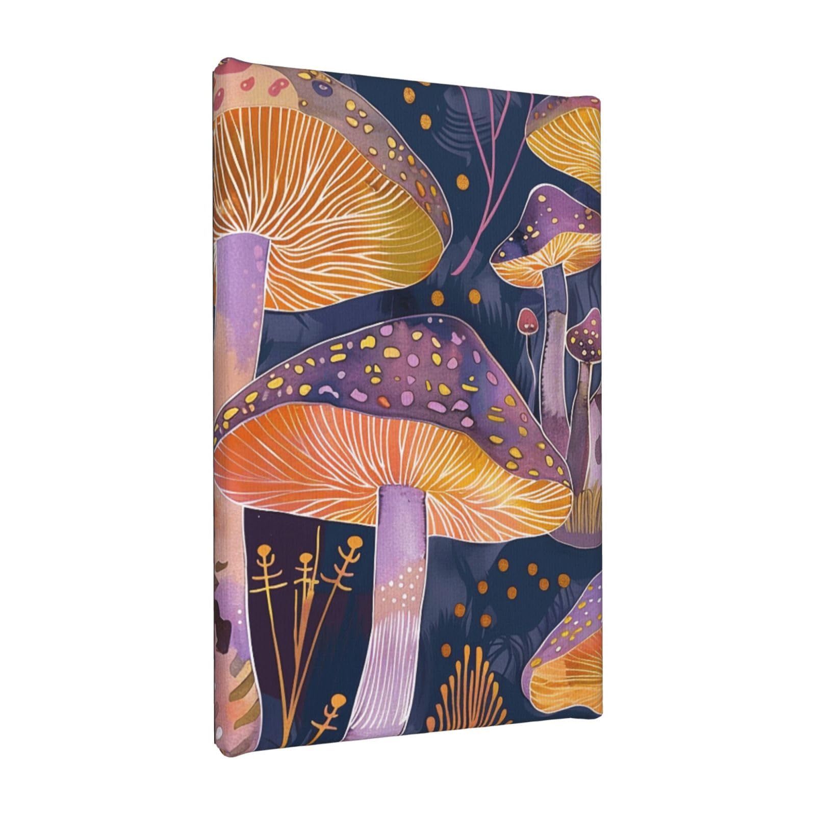 YKLJG Bright Mushrooms Printed Wall Art Canvas Painting 20x30 CM Wooden Framed Picture Painting Artwork Prints for Bedroom Kitchen Home Office Decor