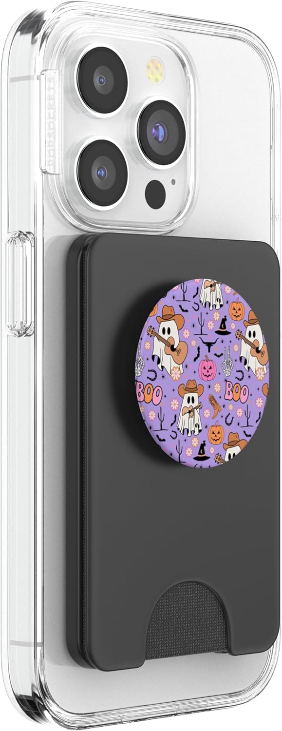 Spooky Ghost Cowboy Cute Halloween Boo Retro Western PopSockets PopWallet for MagSafe