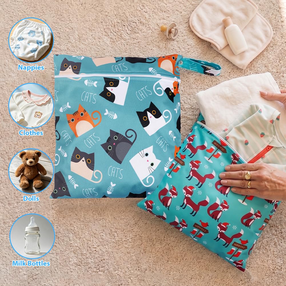 Aomig Sac À Couches Lavables, 3PCS Sac Étanche Réutilisable, Wet Dry Bag, Bag À Maillot Mouillé, Sac Humide À Fermeture Éclair, Hangable Wetbag de Voyage pour Vêtements de Bébé et Couches