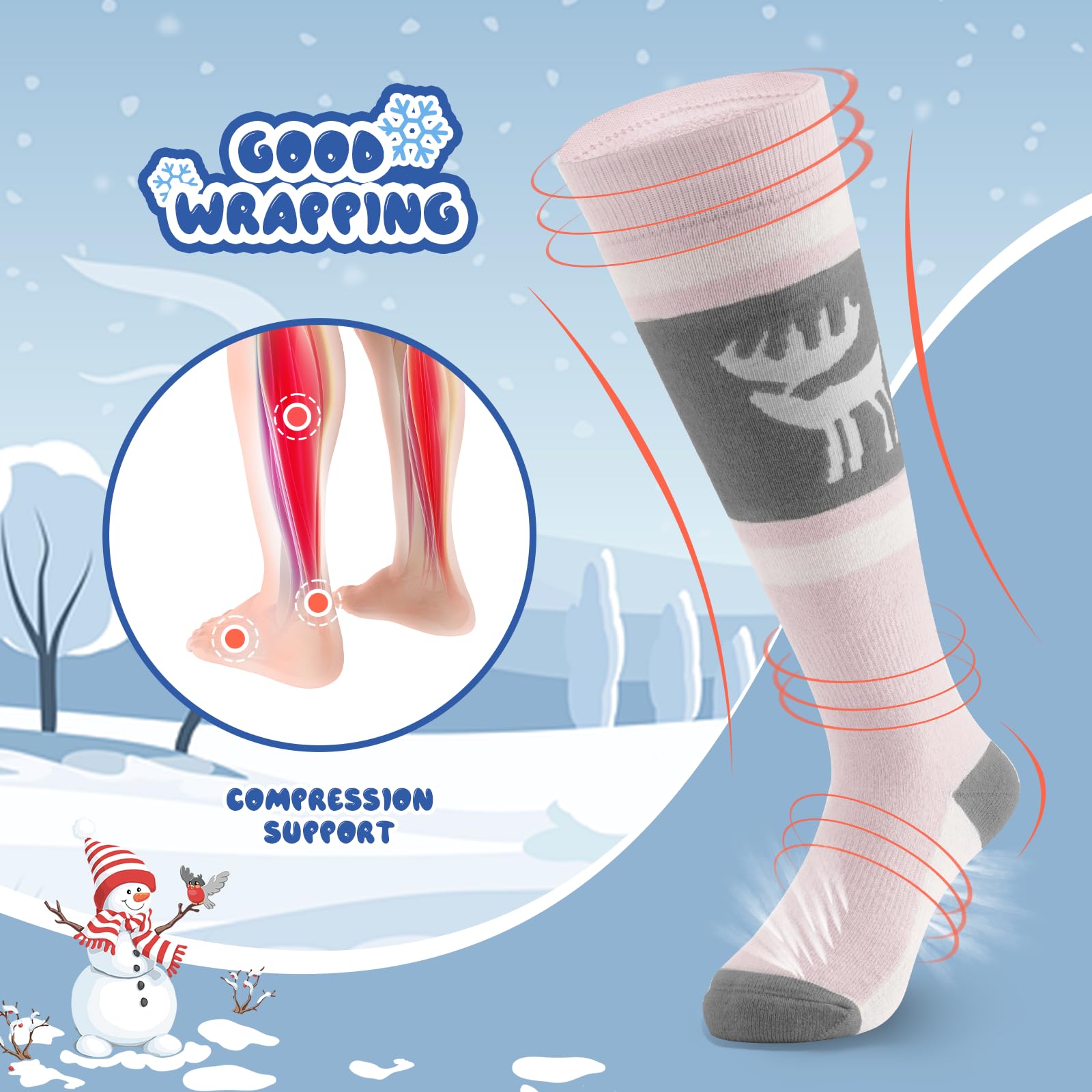 Chaussettes Haut Enfant Ski Épais Chaussettes Mollet Laine Thermique Neige Chaud Long Douce Fille Garçon 25-36 Anti-Choc Ergonomique Hiver Snowboard Patinage 1 Paire Vert Violet Gris Rose