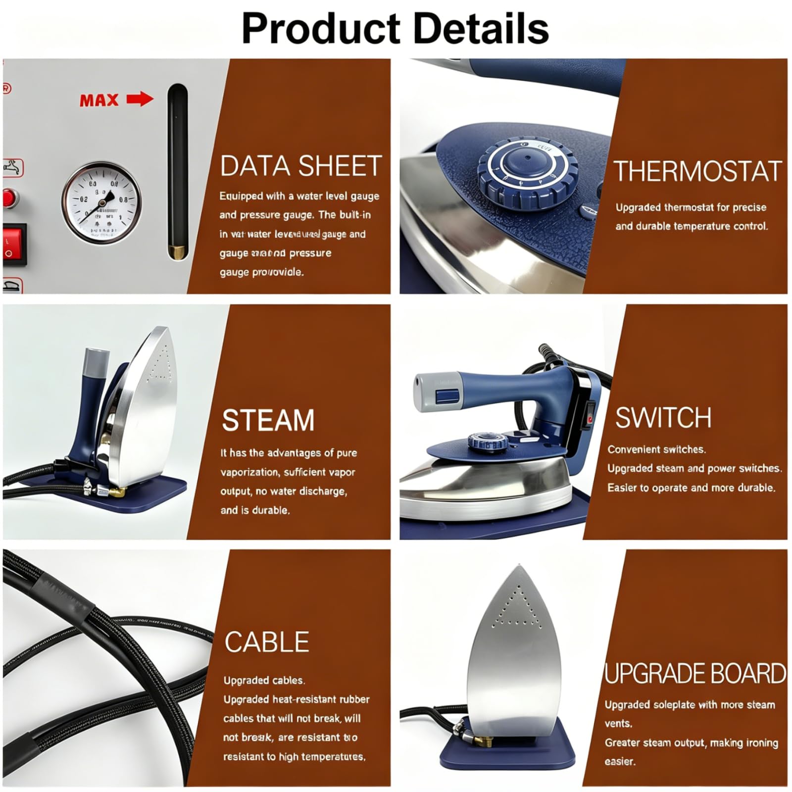 ZHENYUWANG Plancha de Vapor eléctrica de 1600 W, Plancha de Vapor Industrial de Acero Inoxidable para Ropa, Caldera de Vapor portátil con depósito de Agua de 4 litros y manómetro.