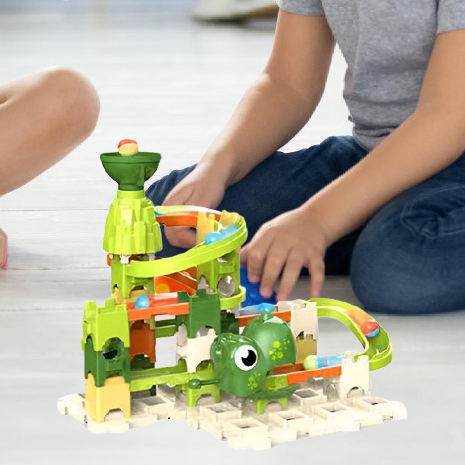 Almencla Marblebahn Spielset Bauklötze Kugelbahn Rennstrecke Aus Robustem Pp Material für Kindergeburtstag Lernspiel Geschenk Familienaktivitäten, 60 Stück