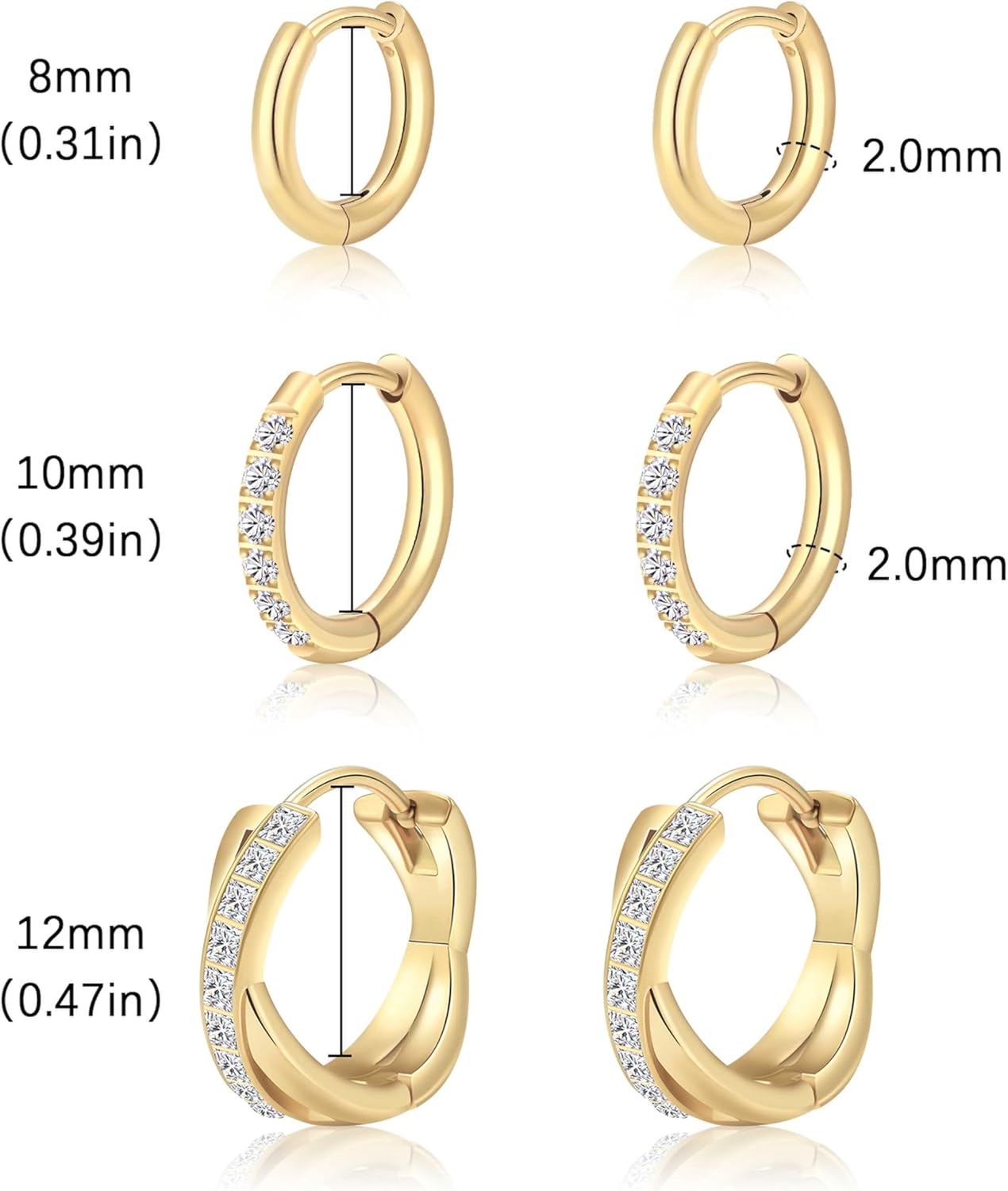 Surgical Steel Huggie Hoop Earrings for Women Set,14K Gold Plated Small Hypoallergenic Lightweight CZ Huggie Earrings, Waterproof Non Tarnish, for Multiple Piercing - Image 6