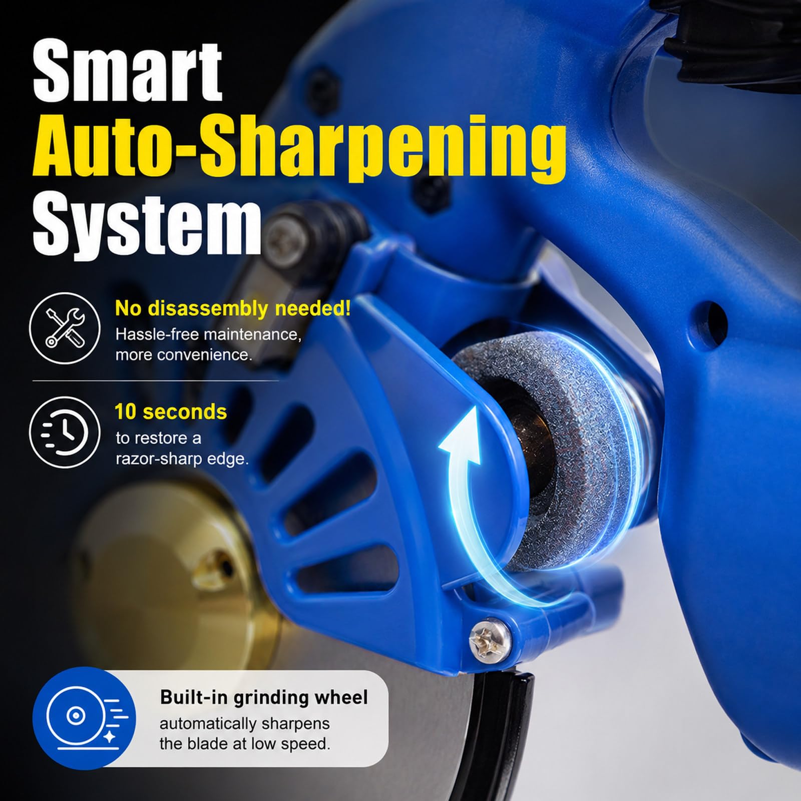 Cutter Elettrico, Taglierina Circolare, Taglierina per Tessuti | Motore Brushless, Affilatura Automatica, Spessore 40mm, Lama HSS 125mm, 2 Batterie 2500mAh, 5 Velocità, Peso 1.7kg, LED