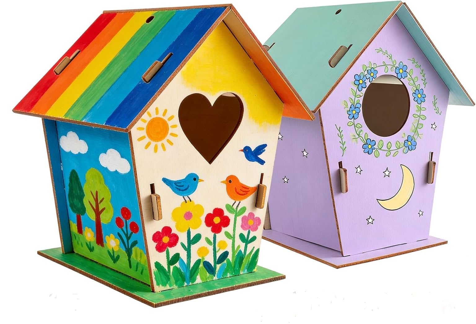 Aguwgax 4-Pack DIY Wooden Birdhouse Kits – 9x9x15cm Blank Craft Decor