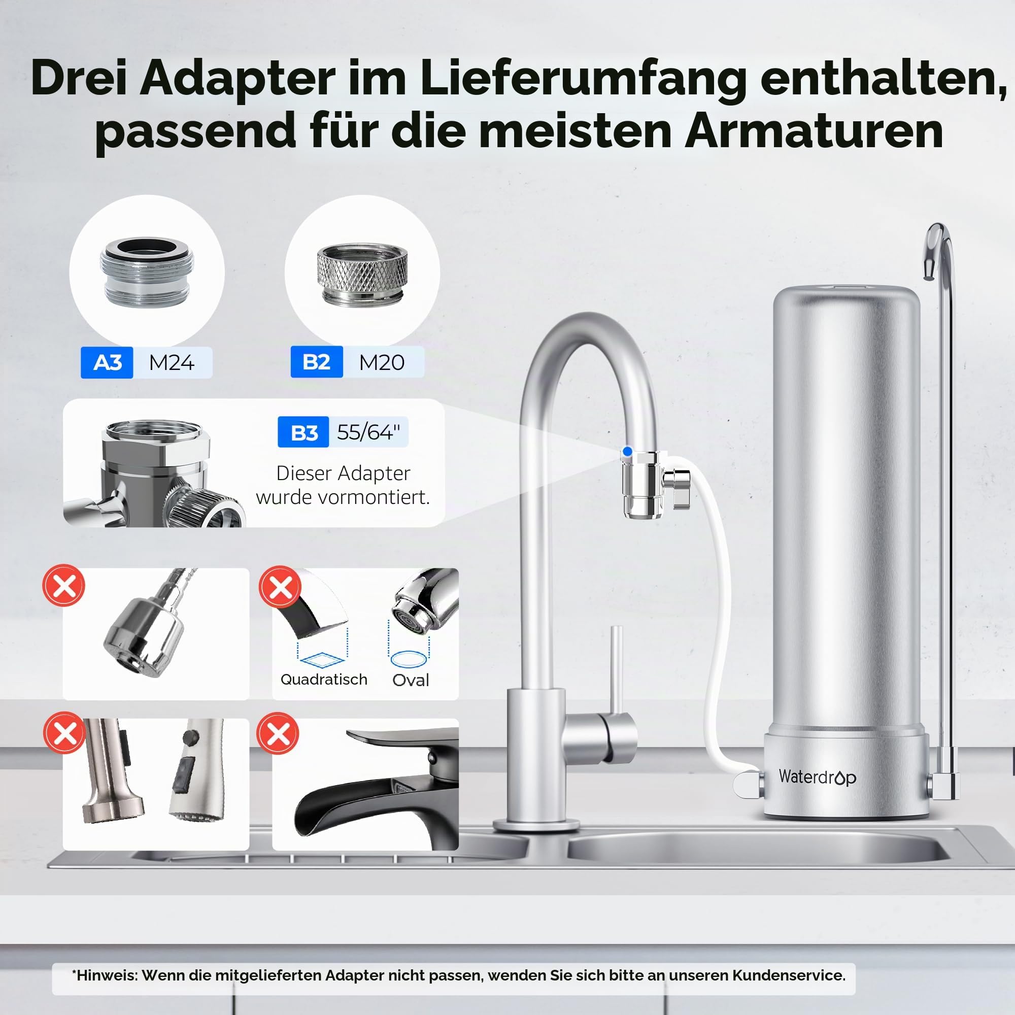 Waterdrop WD-CTF-01 Auftischfilter, 5-Stufiger Edelstahl Trinkwasser Filtersystem, Langlebiger Wasserhahn Wasserfilter, Reduziert Chlor, Schwermetalle, Schlechter Geschmack (1 Filter Enthalten)
