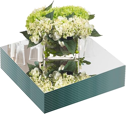 JAMBALAY Centros de mesa de espejo cuadrado de 10 pulgadas, azulejos de espejo cuadrados para centros de mesa, bandeja de espejo para decoración de