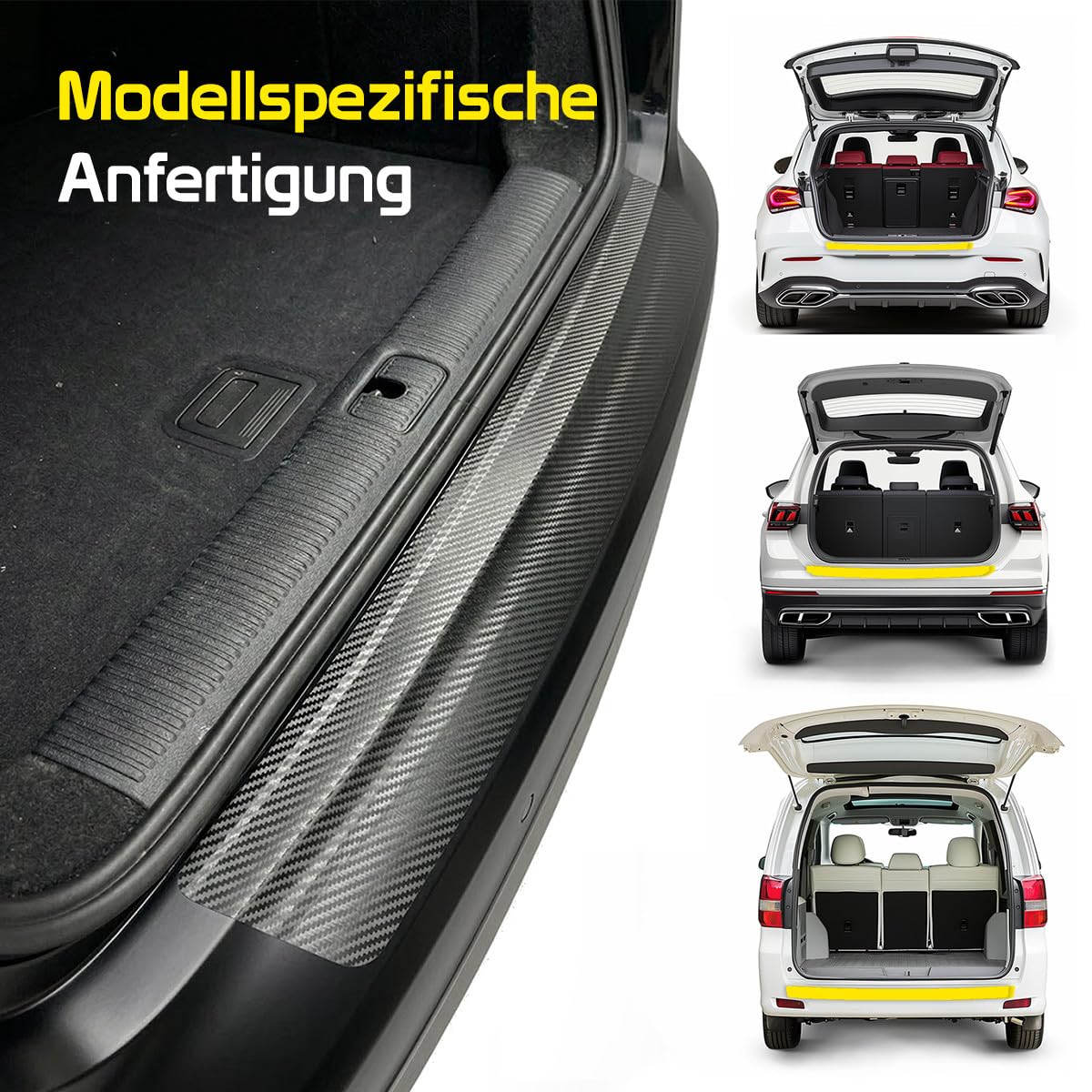 Ladekantenschutz passend für Skoda Kamiq 2019-2027 (5-Türer SUV): Set mit passgenauer Lackschutzfolie, Kratzschutz für Kofferraum/Stoßstange Auto (Carbon-Schwarz)