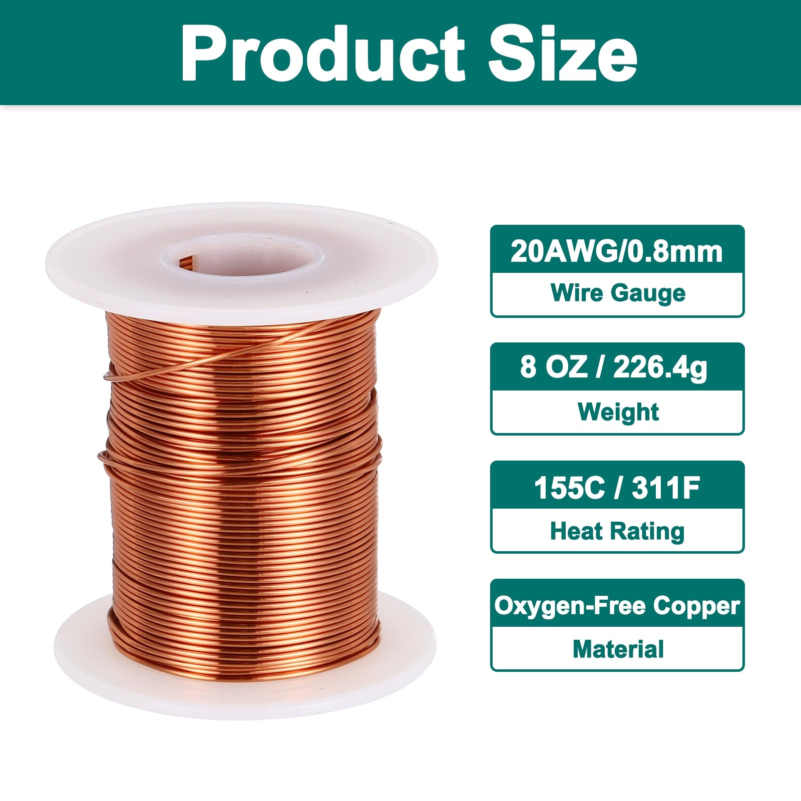 sourcing map 20 AWG Magnetdraht, 20 Gauge Kupferlackdraht, 227 g Magnetspulendraht für Transformator, Motor, elektrisch, 155 C (311F)