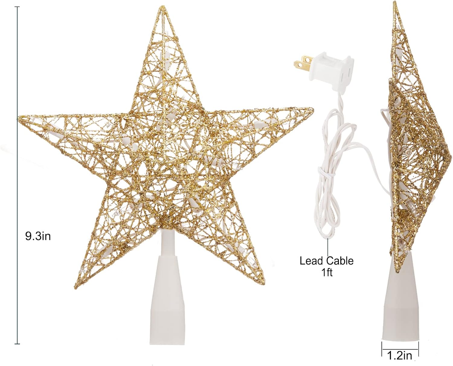Christmas Star Tree Topper, Plug in 3D Twined Golden Star Metal Hollow Designed Christmas Tree Topper Decorations 9 inch,Built in 10 Bulbs for New Year Holiday Home Office Indoor