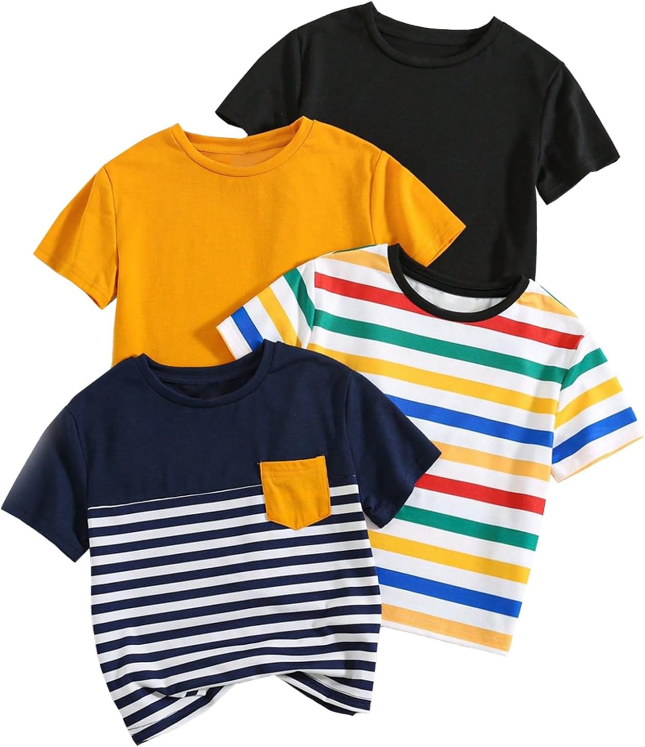 Baby Boys 4 Pack Solid and Striped T-Shirts Top Short Sleeve Crewneck Basic Tee Shirt for Toddler Boy 6M-3Y