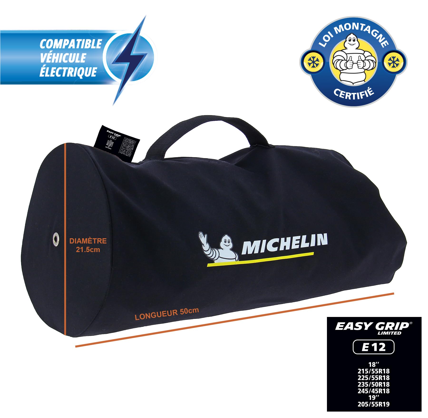 MICHELIN EASY GRIP Limited Kompozytowe łańcuchy śniegowe E12, trwałe i szybkie mocowanie