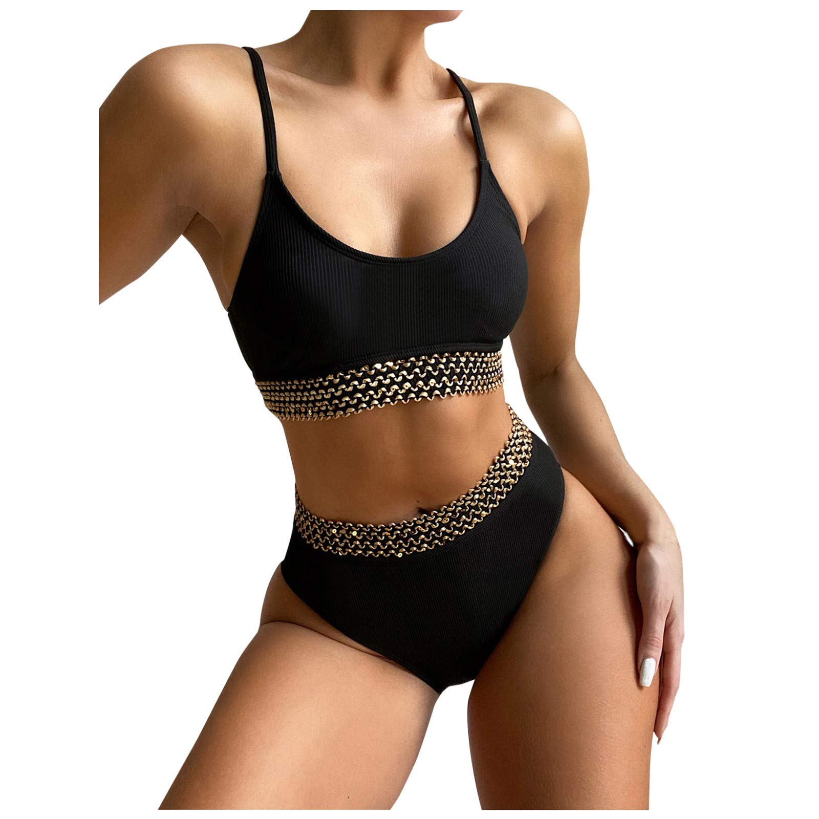 Sandwind Women's Soild One-Piece Joint Bikini Swimsuit Sexy Swimwear Swimwears Tankinis Set (black, M)