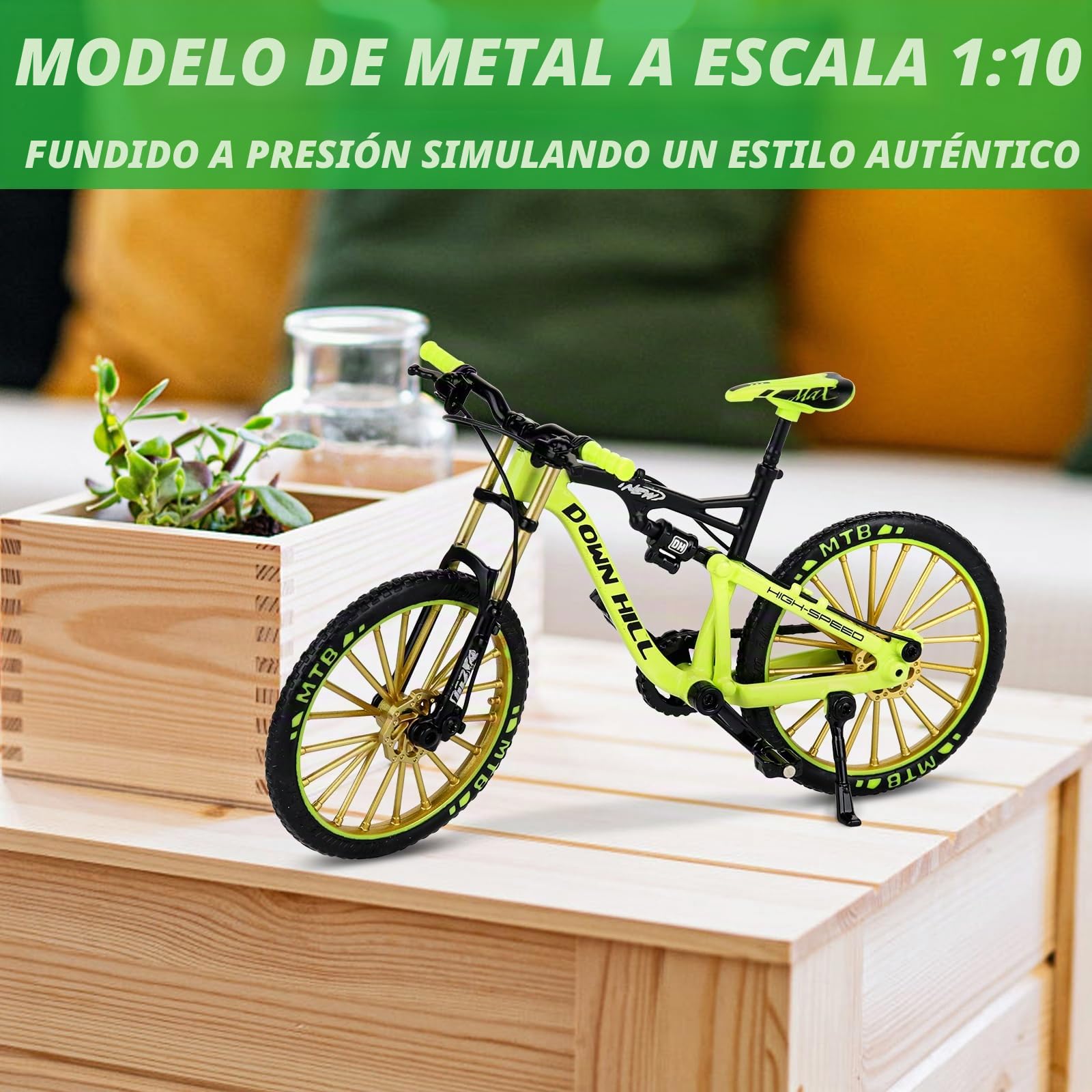 1:10 Modelo de Bicicleta de Montaña, Mini Bicicleta de Juguete, Mini Bike Finger Bike Decorativa Bicicleta de Dedos en Miniatura para Juguetes de Niños Regalos y Decoración (Verde)
