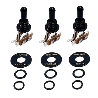 3 Packs Guitar Toggle Switches, Three-Way Position Black Toggle Switch Pickup Selector with Black Tips and Plate Compatible with Electric Guitar