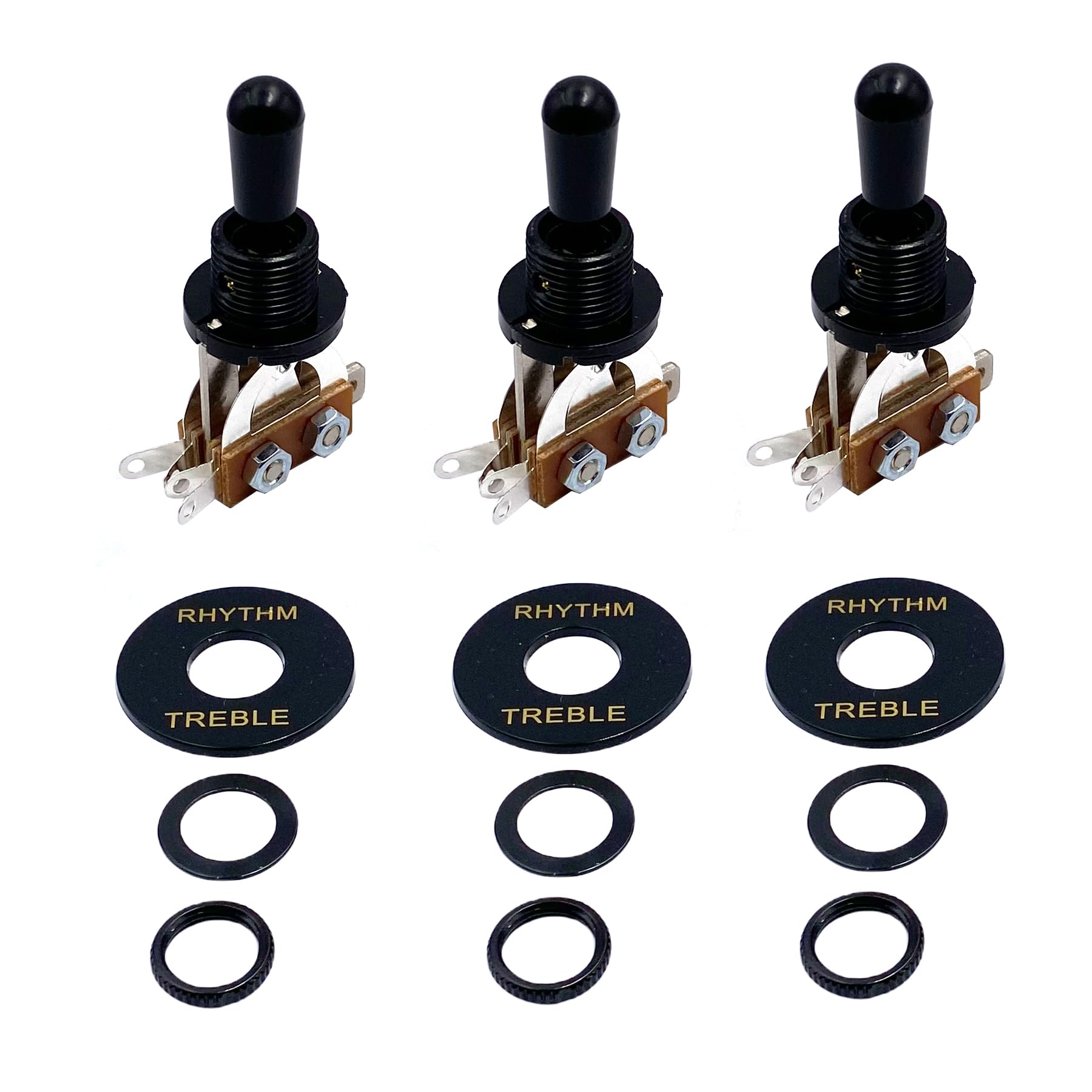 3 Packs Guitar Toggle Switches, Three-Way Position Black Toggle Switch Pickup Selector with Black Tips and Plate Compatible with Electric Guitar