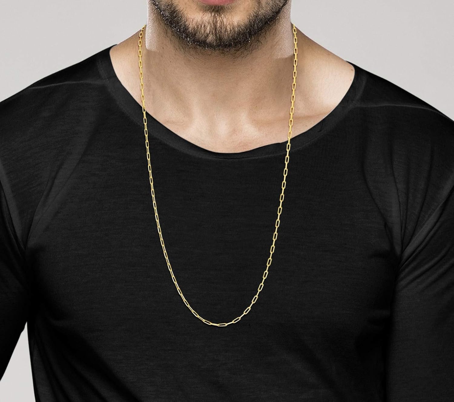 Miabella Italian Solid 925 Sterling Silver, 18Kt Gold Plated 2.5mm Paperclip Link Chain Necklace for Women Men, Made in Italy - Image 4