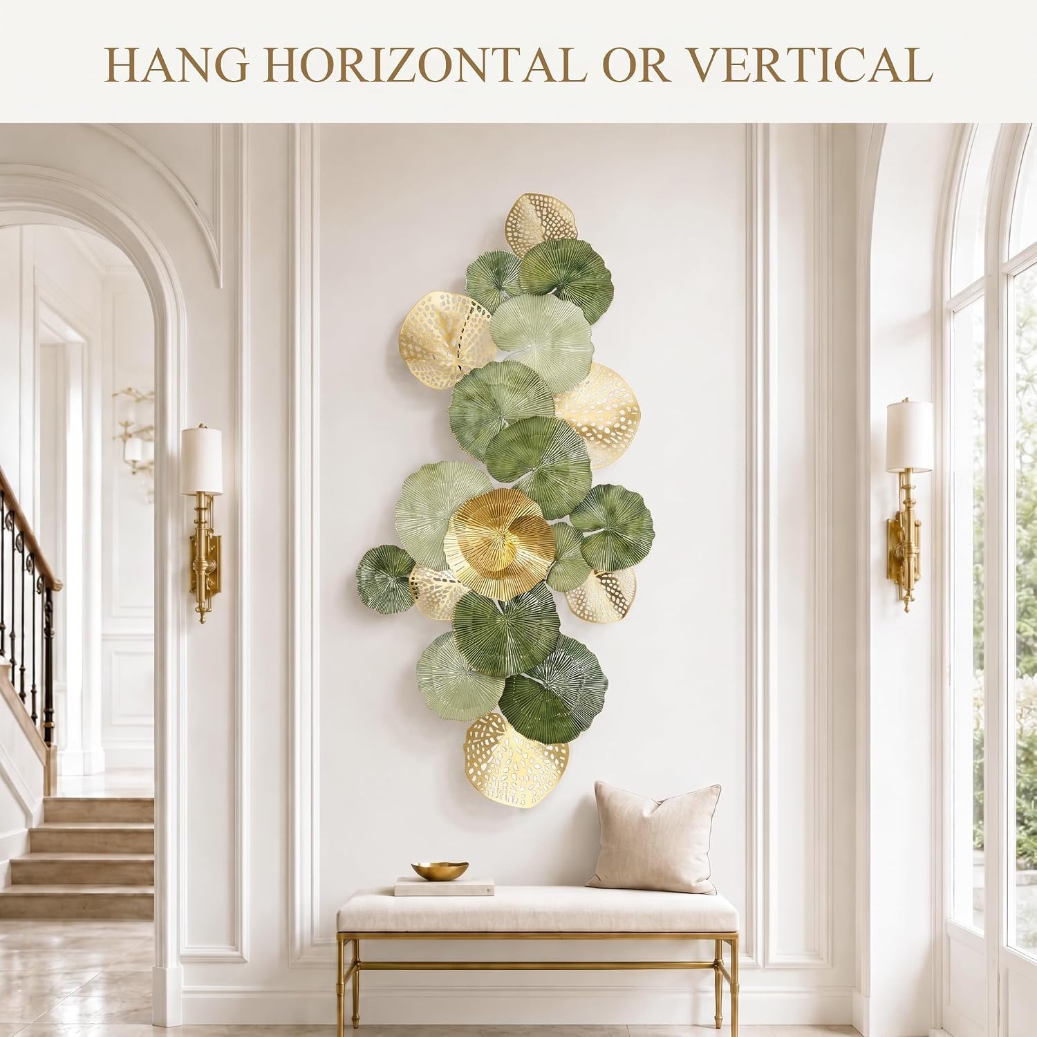Genérico Gran Decoración Pared de Metal,Hojas de Loto 3D para Salón | 130×64cm,Acabada a Mano,Con Montaje Horizontal O Vertical,Para Dormitorio,Comedor,Despacho,Pasillo Y Hotel