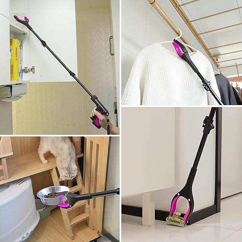 Miniatura 9 de Herramienta de agarre de 43 pulgadas, herramienta de recogida plegable con mandíbula giratoria de 360 y dos imanes, recogedor superior extra largo,