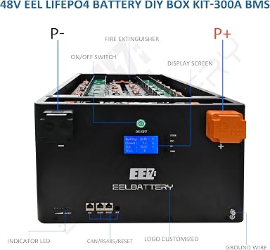 EEL 48V Lifepo4 Battery DIY Box Kit Built-in Seplos V4.0 300A Bluetooth BMS 350A Fuse Display Screen Perfect for Off Grid,RV,Solar System,Backup Power,Home Energy Storage
