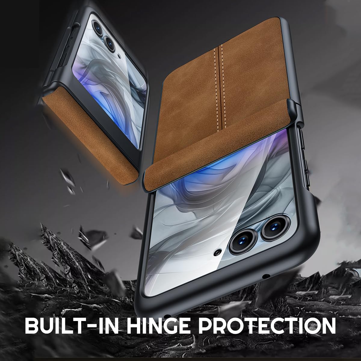 Custom for Motorola Razr 2024/Moto Razr+ Plus 2024 Case Personalized, Built-in Screen Protector& Hinge Protection & Ultra Thin PU Leather Matte PC Shockproof Phone Cover Smartphone Cover