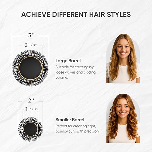 Miniatura 4 de Cepillo redondo de cerámica 2 en 1 para secar con soplado, barril de cerámica para peinar el cabello, cerdas pulidas, mejora el volumen de textura,