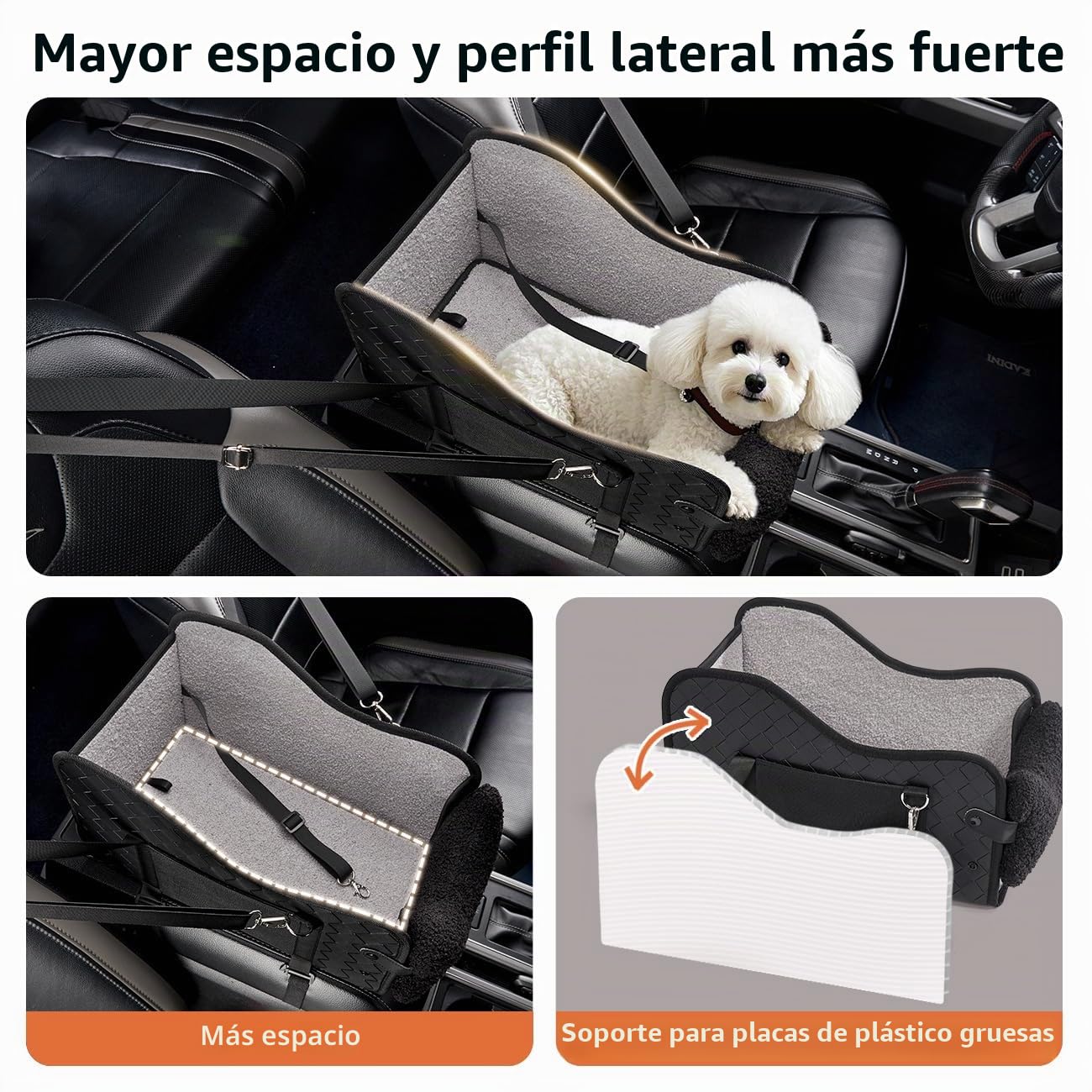 GGW Asiento de Seguridad Impermeable para Mascotas en Coche - con Doble Fijación, Bolsillos Laterales y Montaje Rápido, Adaptable al 99% de Reposabrazos (Cuero)