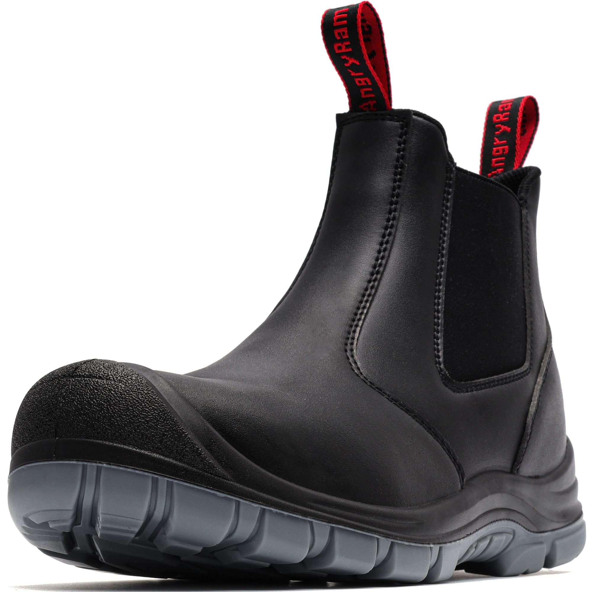 ANGRYRAM Steel Toe Slip on Work Boots for Men Waterproof Slip Resistant Fire Station Mechanic Boots Comfortable Construction Chelsea Safety Shoes