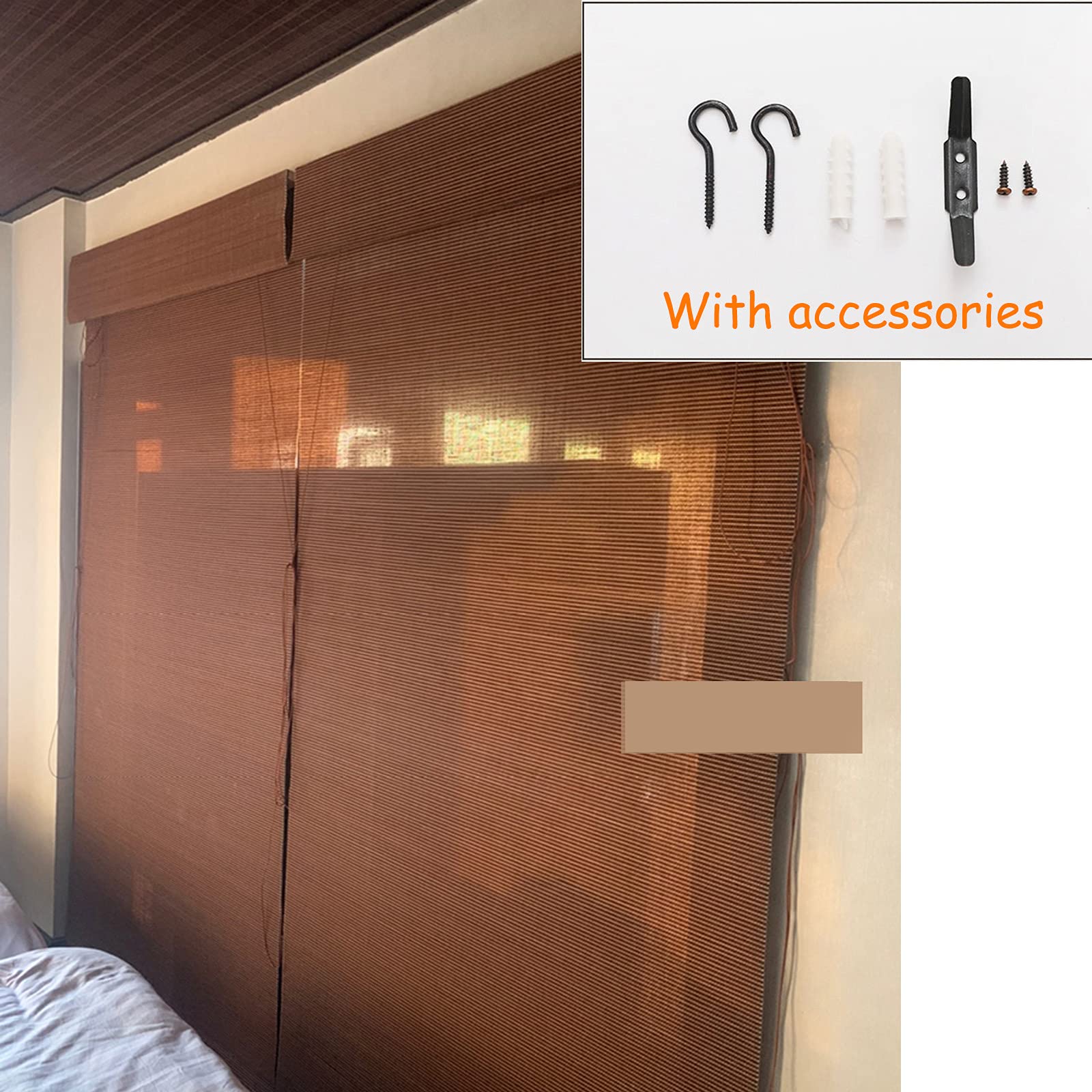 Store À Rouleau en Bambou Naturel,Bamboo Blind,95% de Protection Solaire,Volets Roulants en Bambou Filtrant la Lumière,pour Extérieur/Intérieur,Contrôle de la Lumière (W140xH250cm/55x99in)