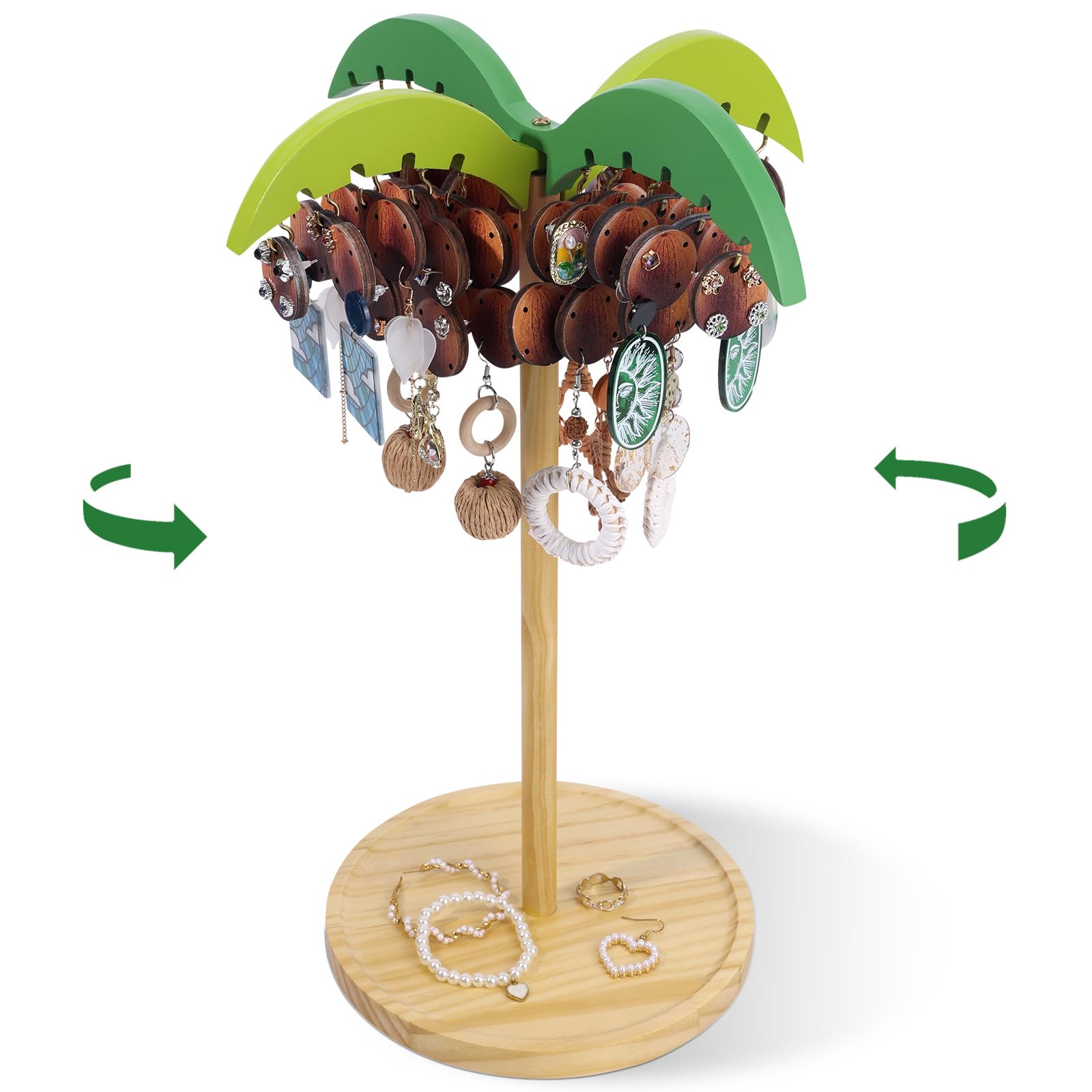 OAOLEER Earring Holder Organizer Stand, Beach Coconut Tree 360 Rotating Necklaces Jewelry Organizers Storage with 20 Hooks 320 Holes Display Rack for Stud Earrings Hoop Gifts for Women