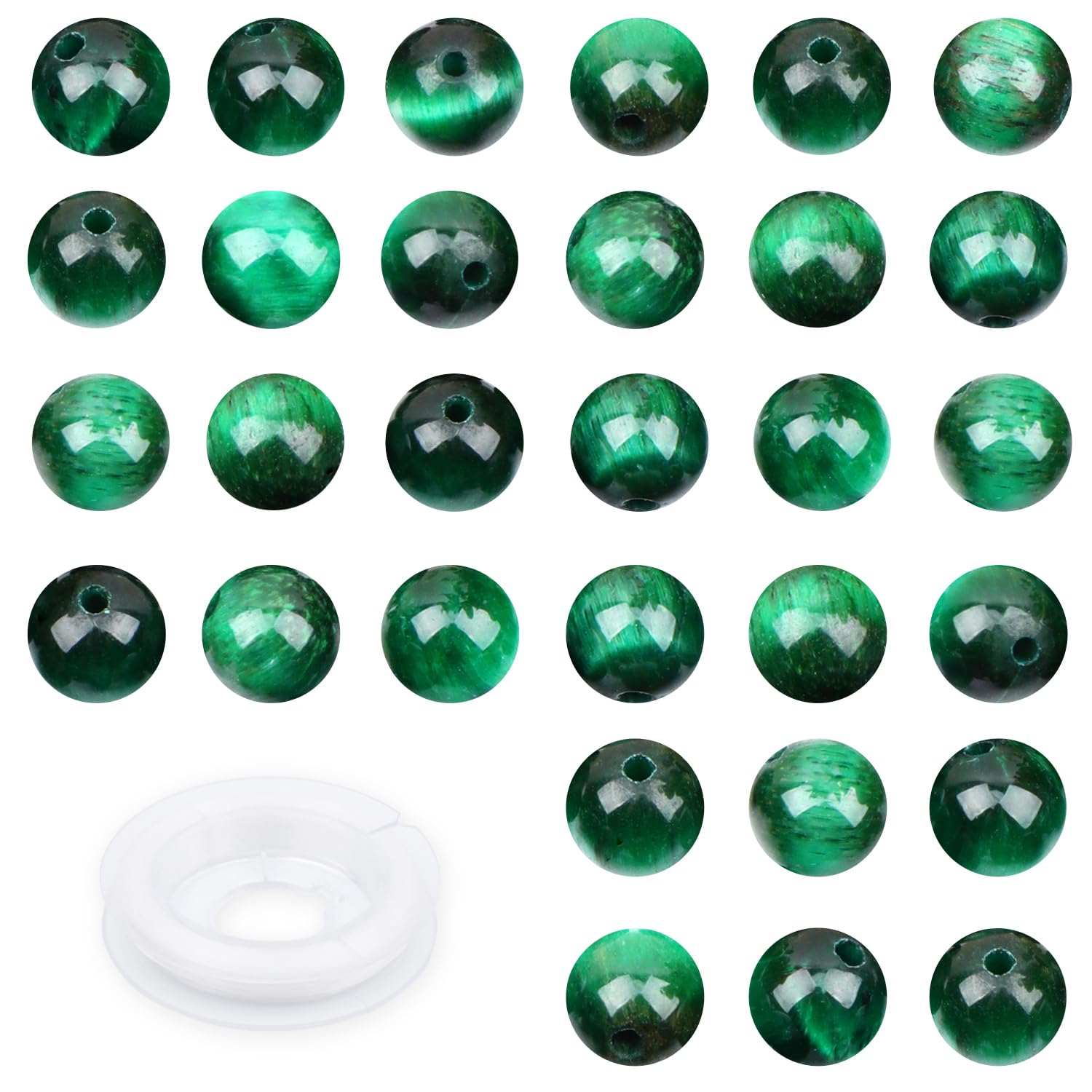 CMBYN Natural Stone Genuine Stones DIY Green Tiger's Eye Round Beads 8mm 100pcs Beading Loose Gemstone Hole Size 1mm Charm Smooth Beads for Bracelets