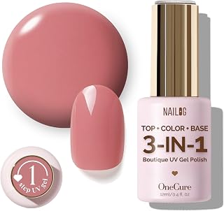 NAILOG Nude Pink Gel Nail Polish 12ml Top Coat Color Gel Base One Step 3-In-1 Formula Soak Off UV Gel Polish for Home DIY & Gifting | Dusty Rose Pink