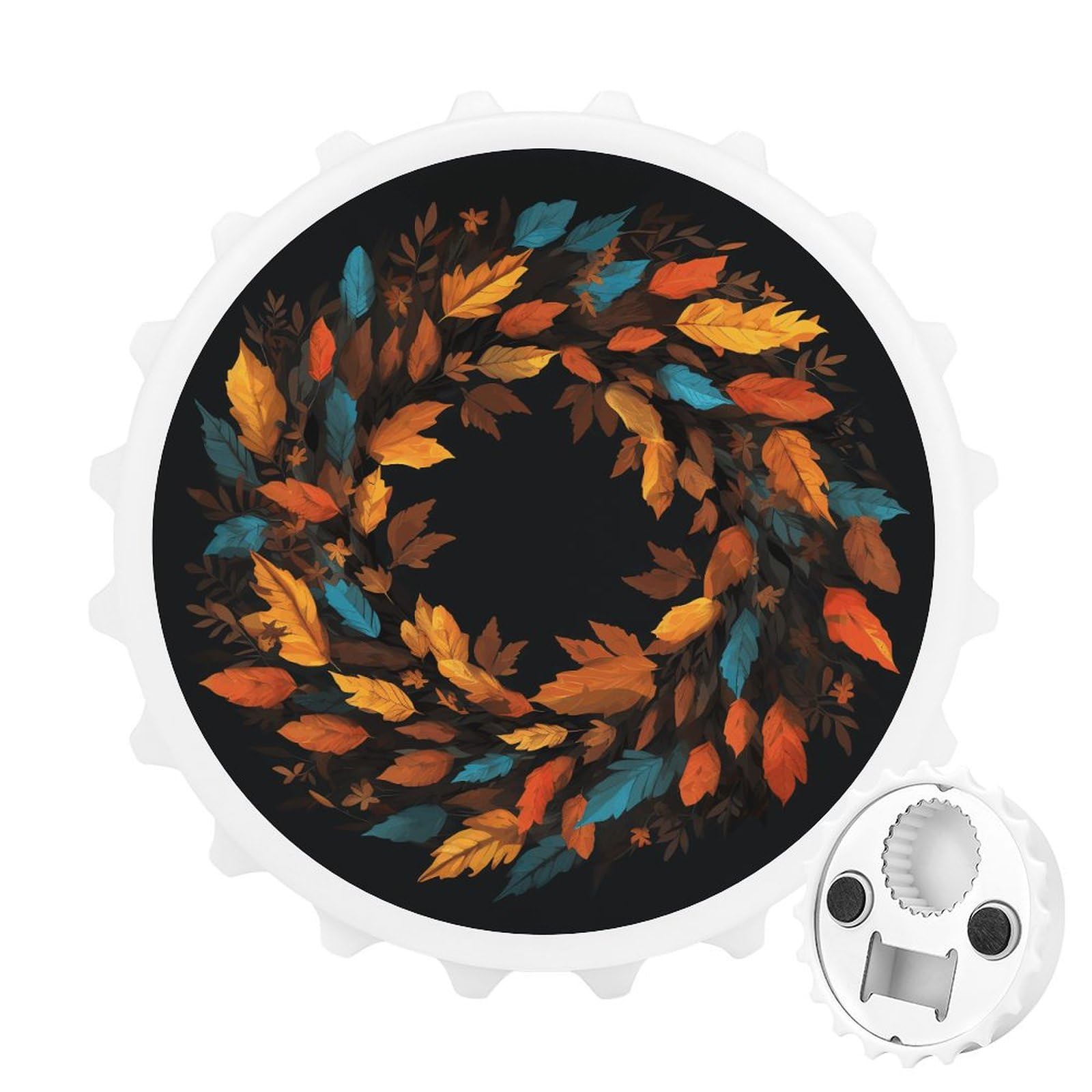 Aimant de réfrigérateur avec décapsuleur de bière robuste en feuilles de Thanksgiving