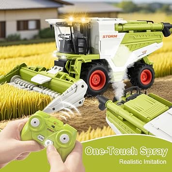 RC Combine Harvester Toy Remote Controlled Combine Harvester Tractor Large with Spray Light and Sound 2.4 GHz 1:24 Corn Shredder Party Gifts for Children from 3 4 5 6 Years