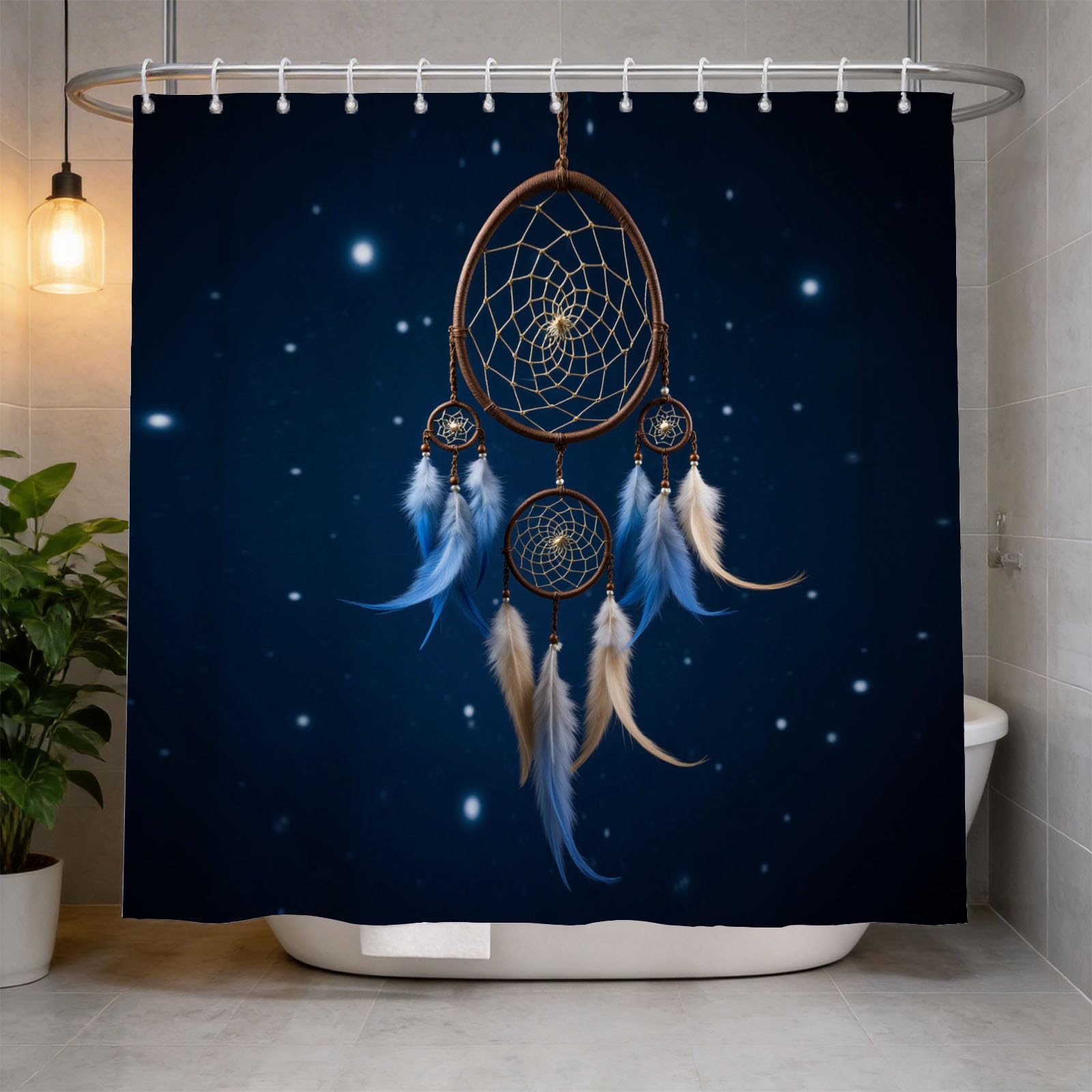 Hongduo 3D Feather Shower Curtain for Stalls Bathtubs Starry Sky Bathroom Decor Shower Curtain Set Polyester Fabric Waterproof 200x200cm/79X79 Inch with Hooks