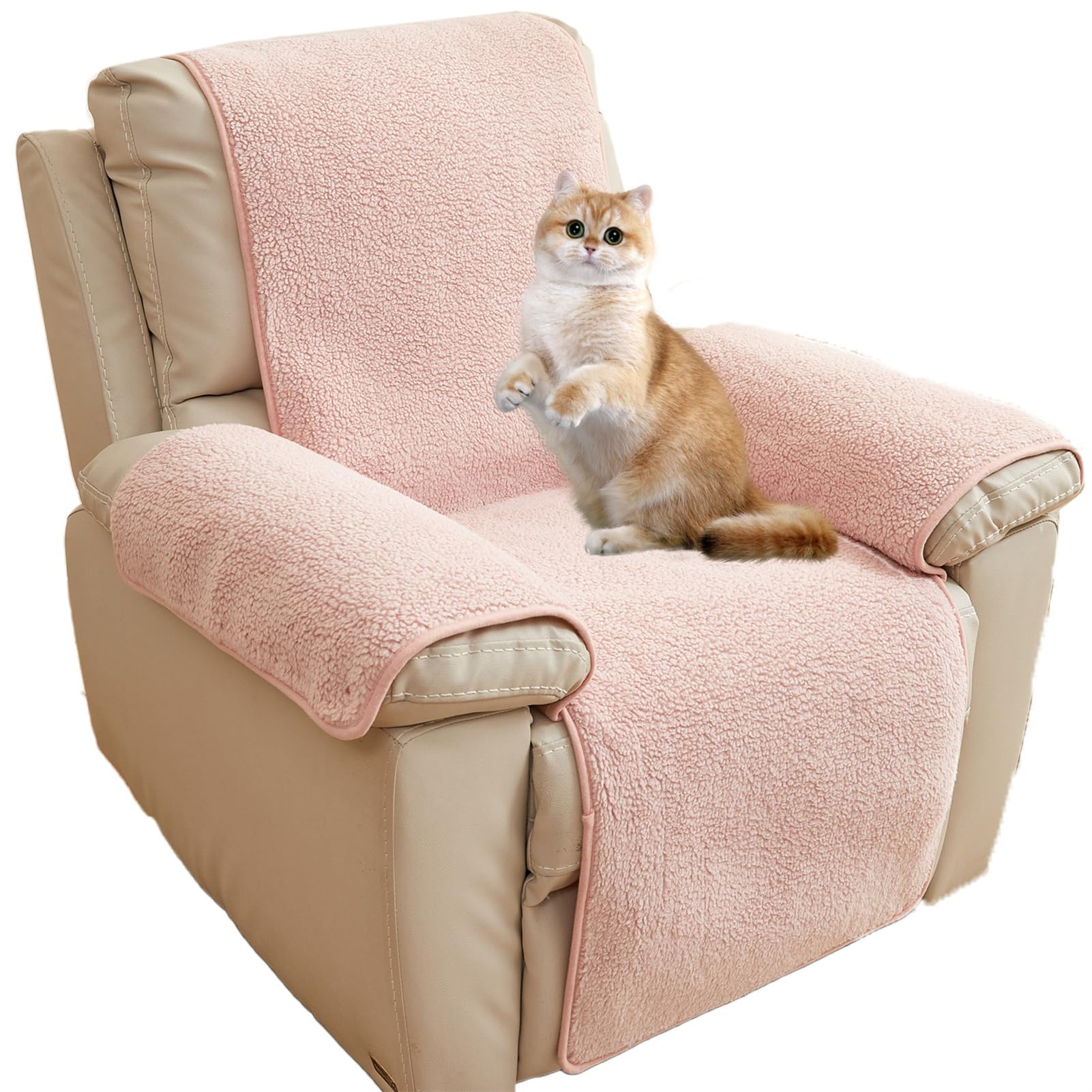 ZGDDPZA Recliner Chair Cover, 1 Piece Thickened Flannel Plush Sofa Slipcover Non Slip Armchair Cover,Soft Warm Furniture Protector Cover for Kids and Pets (Pink,(30"*91") 76 * 231cm)