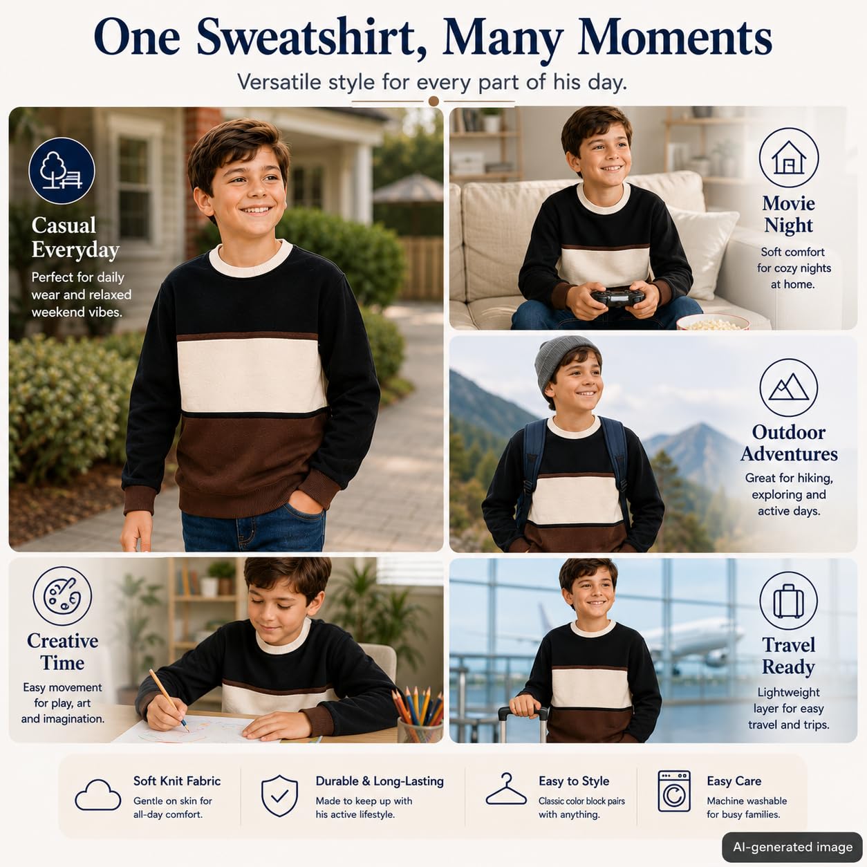 Bienzoe Ragazzi Maglia Girocollo Felpa: Bambini Lunga Maniche Casual Pullover – Comfort per Famiglia Casa Autunno Scuola