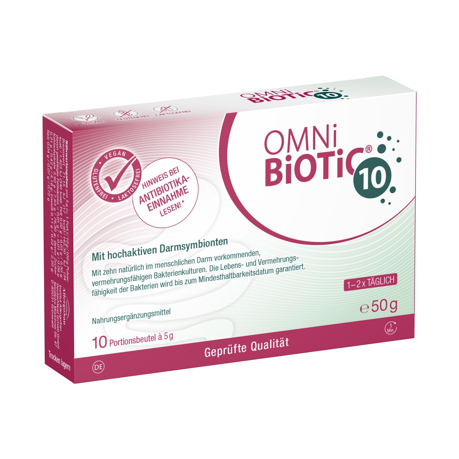 OMNi BiOTiC 10 – Pulver mit 10 Bakterienstämmen, 50 g Gesamtinhalt, vegan, glutenfrei, lactosefrei