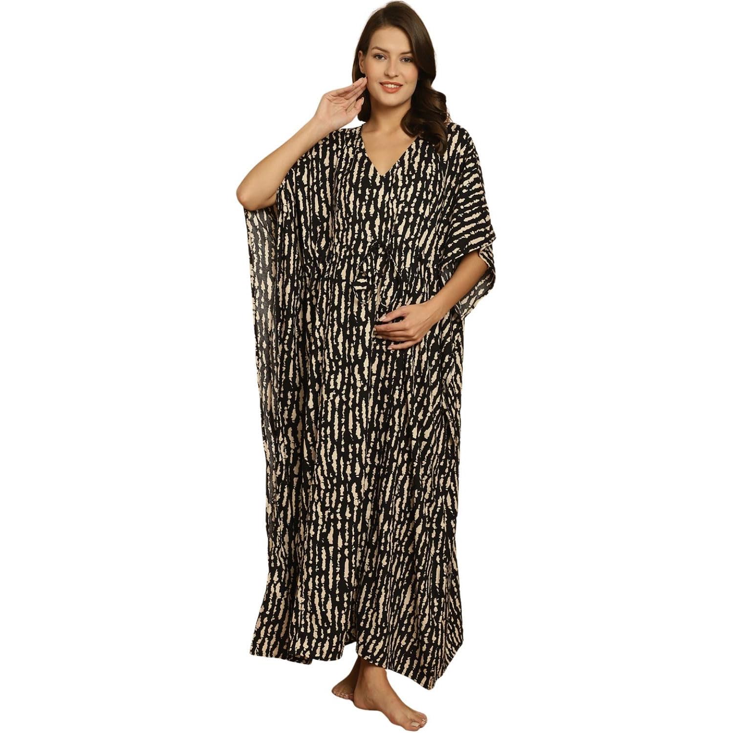 Black Printed Rayon Maternity Kaftan/Free Size/Feeding/Nursing/Zipper/Drawstring