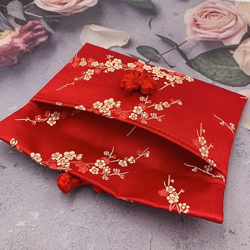 Miniatura 4 de 4 sobres rojos de seda con bolsillos de dinero de la suerte, para invitación con elementos chinos Hongbao, para bodas, Año Nuevo, Festival de