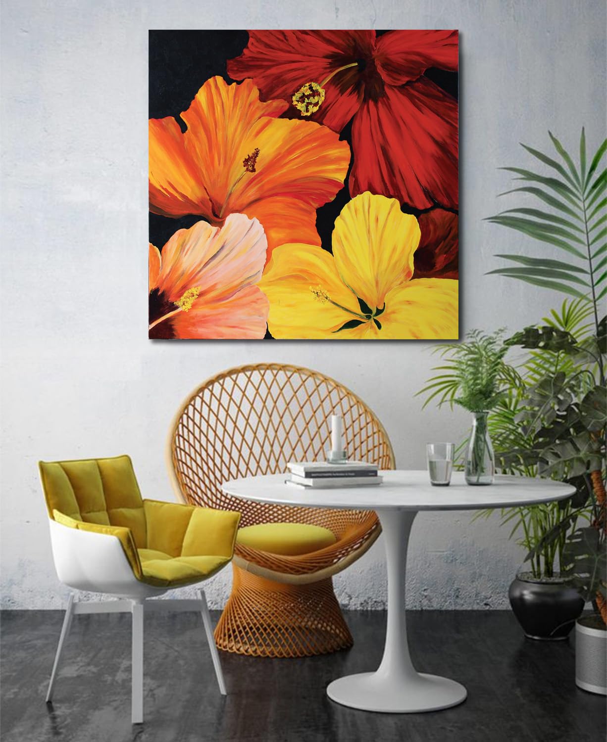 MKB555 - Digital Canvas Painting - Colorful Hibiscus Flower - For