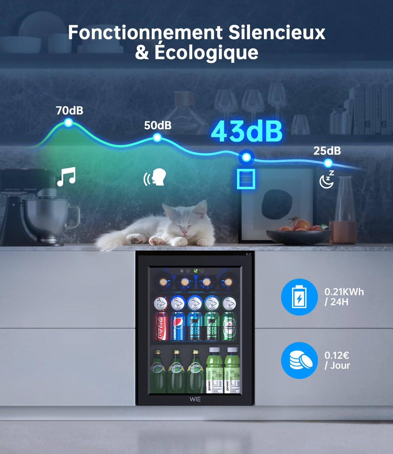 Armoire Vitrine Réfrigérée 48L 68 Cans Mini Frigo avec LED Étagères Réglables Silencieux pour Vin Cannette Bière