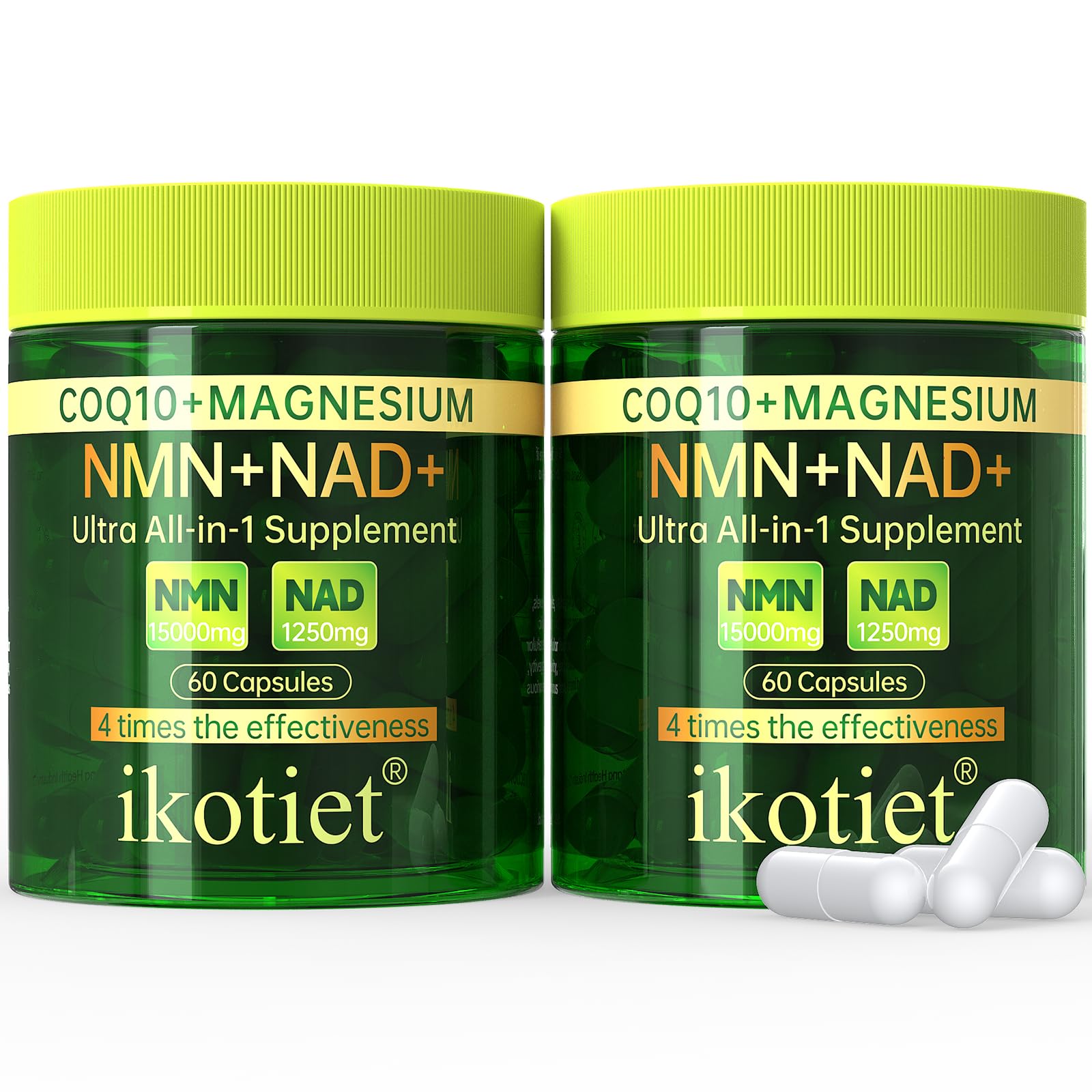 Liposomal NAD+ Supplement with CoQ10 and Magnesium - Dual Action NMN+NAD+ Formula - Supports Cellular Energy Anti-aging Brain Function - 30 Day Supply 60 Capsules - Third-Party Tested - 2 Pack 60 Count (Pack of 2)