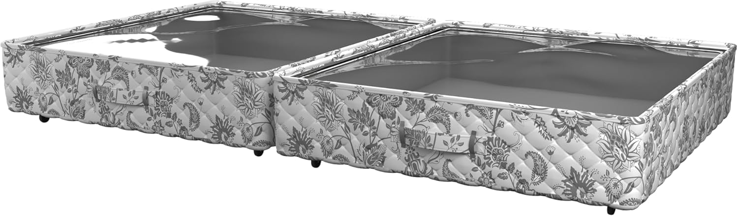 Martha Stewart Home Storage Organization Under The Bed For Blankets, Shoes, Clothes Collapsible Container with Handles, Wheels, Clear Zip Top, Set of 2 Under The Bed Storage Organizer, Bedford Floral Set of 2 Under The Bed Storage Organizer Bedford Floral